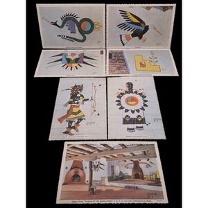 Lot of 7 Vintage Wo-Peen Unpost Postcards Pueblo Indian Artist New Mexico